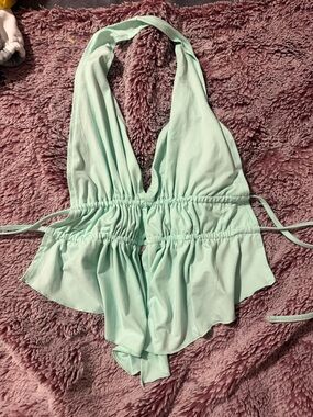 Hollister Mint Halter Ruffle Crop Top